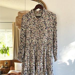 Ganni Floral babydoll dress sz Small 100% rayon 16inches across 36 inches long